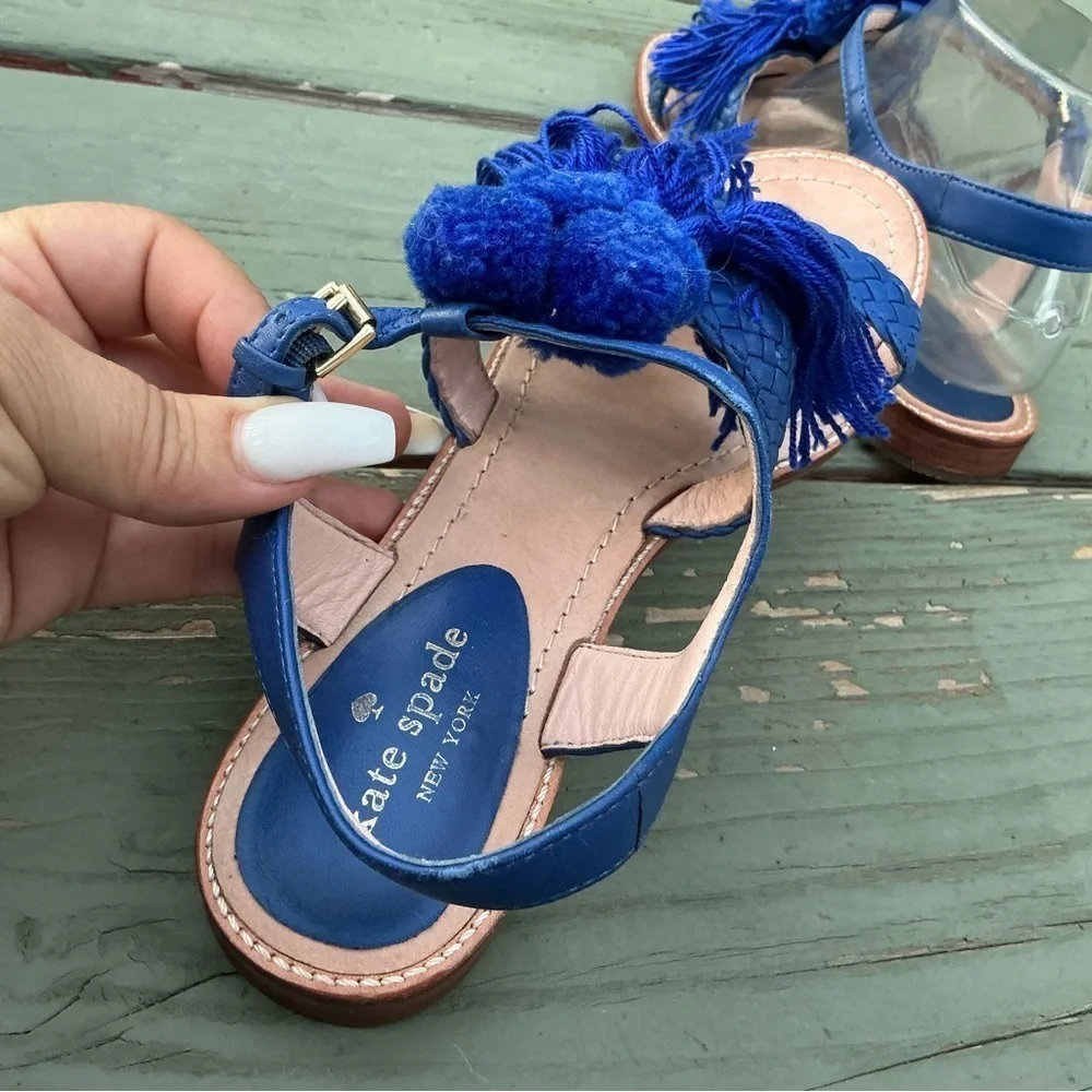 Kate Spade Sunset Sued Blue Tassels Strappy Sandals Size 8